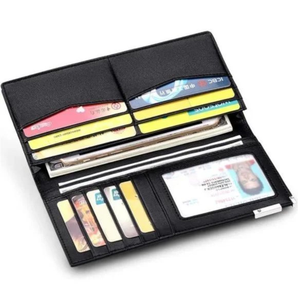 NEW LONG Wallets for Men Leather RFID Blocking Bifold Wallet, Classic Black - Picture 4 of 8